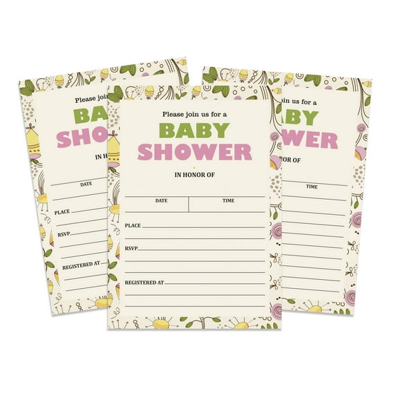 Inkdotpot 30 Fill In StyleBaby Shower Invitation Cards Floral Gender Neutral Blank Invites