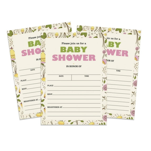 Inkdotpot 30 Fill In StyleBaby Shower Invitation Cards Floral Gender Neutral Blank Invites
