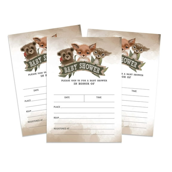 Inkdotpot 30 Fill In StyleBaby Shower Invitation Cards Fox Jungle Animals Blank Invites