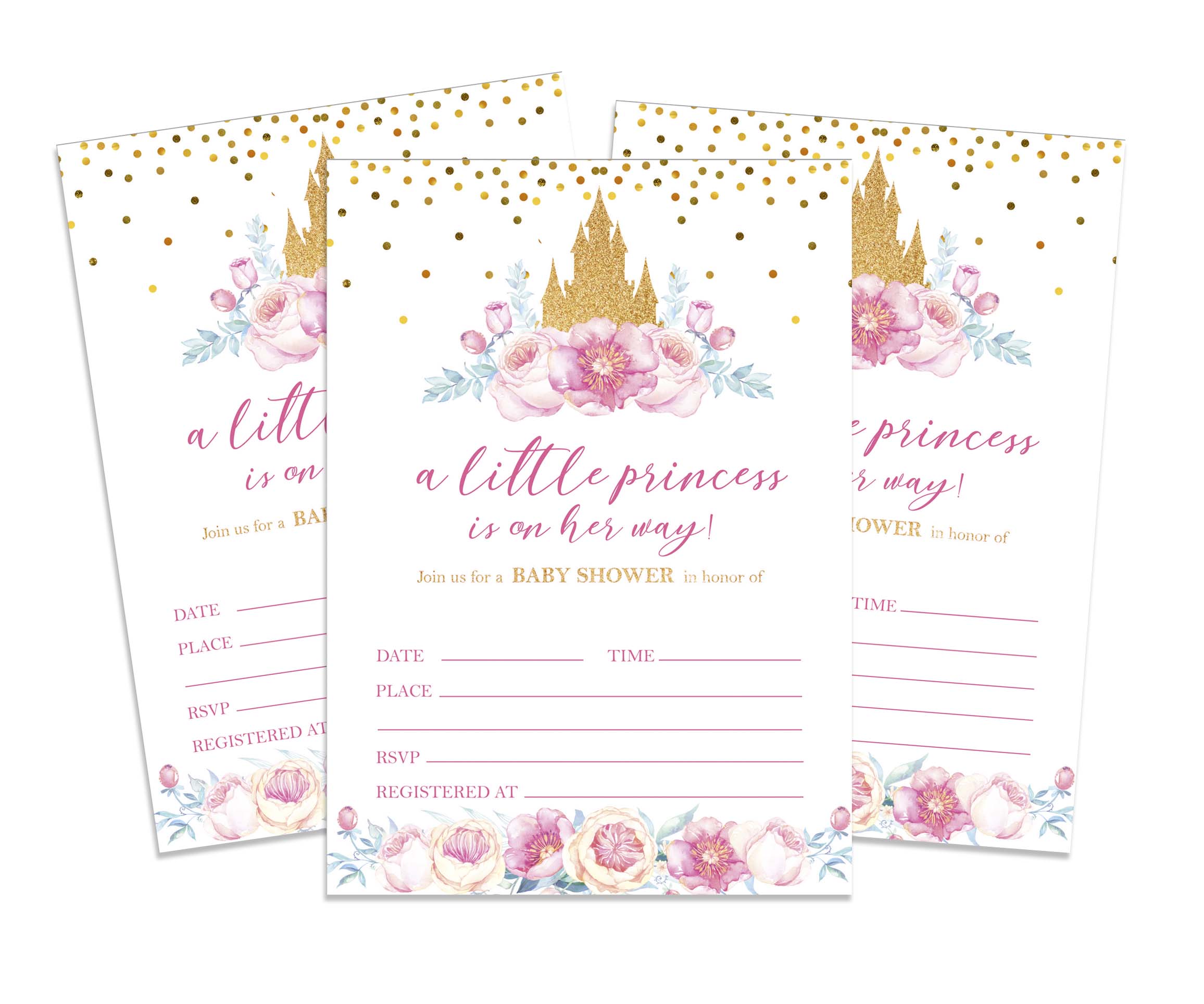 Inkdotpot 30 Fill In StyleBaby Shower Invitation Cards Gender Reveal Princess Blank Invites