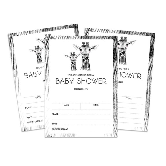 Inkdotpot 30 Fill In StyleBaby Shower Invitation Cards Giraffe Jungle Animals Blank Invites