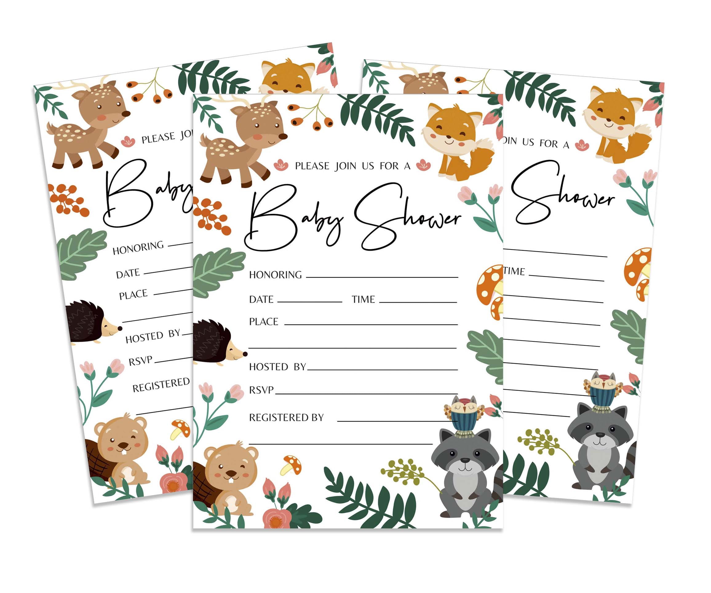 Inkdotpot 30 Fill In StyleBaby Shower Invitation Cards Jungle Animals Gender Neutral Blank Invites