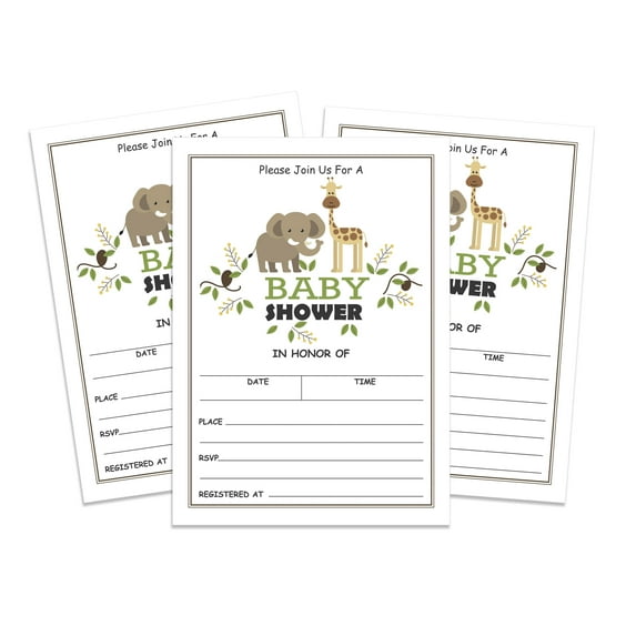 Inkdotpot 30 Fill In StyleBaby Shower Invitation Cards Jungle Animals Gender Neutral Blank Invites