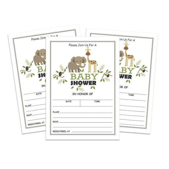 Inkdotpot 30 Fill In StyleBaby Shower Invitation Cards Jungle Animals Gender Neutral Blank Invites