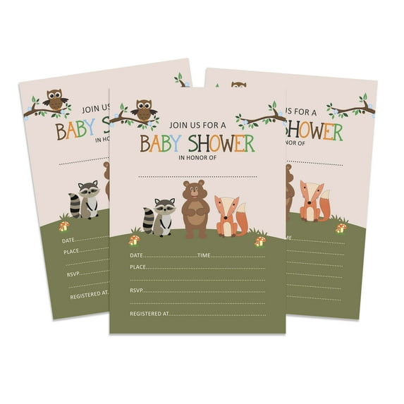 Inkdotpot 30 Fill In StyleBaby Shower Invitation Cards Jungle Animals Gender Neutral Blank Invites
