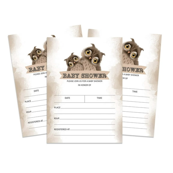 Inkdotpot 30 Fill In StyleBaby Shower Invitation Cards Owl Bird Blank Invites
