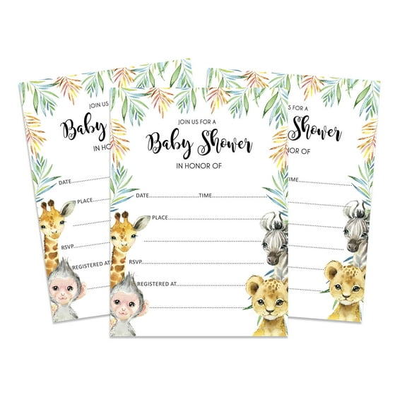 Inkdotpot 30 Fill In StyleBaby Shower Invitation Cards Safari Jungle Animals Blank Invites