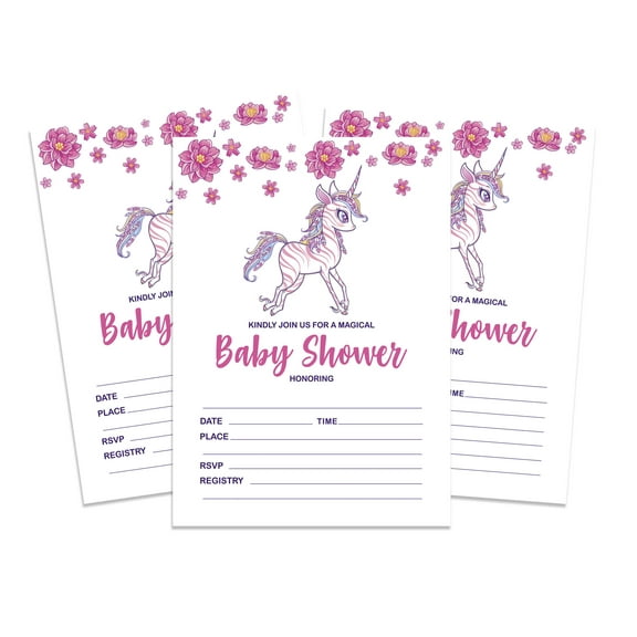 Inkdotpot 30 Fill In StyleBaby Shower Invitation Cards Unicorn Floral Blank Invites