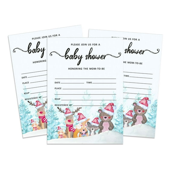 Inkdotpot 30 Fill In StyleBaby Shower Invitation Cards Winter Jungle Theme Gender Neutral Blank Invites