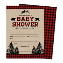 Inkdotpot 30 Kraft Fill In StyleBaby Shower Invitation Cards Gender Neutral Lumberjack Blank Invites