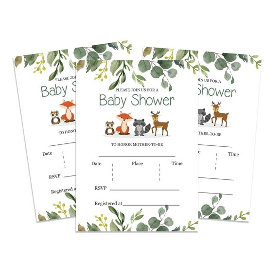 Inkdotpot 30AnimalsBaby Shower Invitation Cards-Gender Neutral-Fill In The Blank Invites