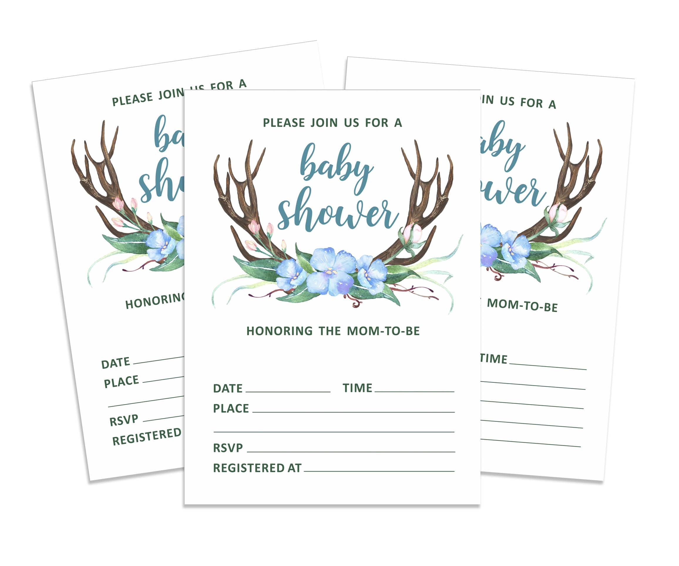 Inkdotpot 30Antler (Boy) Jungle Animals Baby Shower Invitation Cards Fill In Blank Invites
