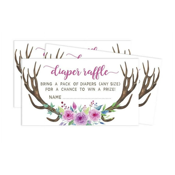 Inkdotpot 30Baby ShowerDiaper Raffle Ticket Lottery Insert Cards Supplies Games For Baby Shower Party Antler (Girl) Jungle Animals Bring A Pack Of Diapers To Win Favors Gifts And Prizes