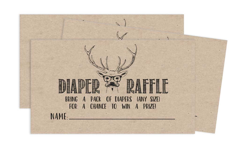 Inkdotpot 30Baby ShowerDiaper Raffle Ticket Lottery Insert Cards Supplies Games For Baby Shower Party Deer Jungle Animals Bring A Pack Of Rustic Diapers To Win Favors Gifts And Prizes