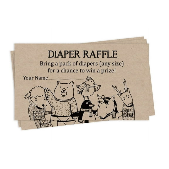 Inkdotpot 30Baby ShowerDiaper Raffle Ticket Lottery Insert Cards Supplies Games For Baby Shower Party Jungle Animals Bring A Pack Of Rustic Diapers To Win Favors Gifts And Prizes