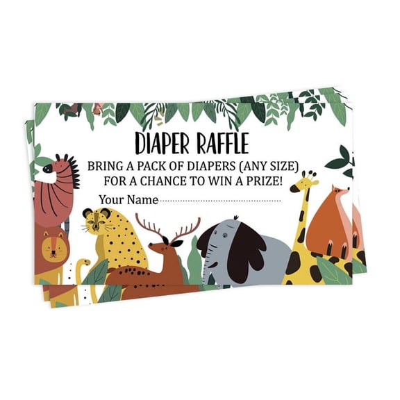 Inkdotpot 30Baby ShowerDiaper Raffle Ticket Lottery Insert Cards Supplies Games For Baby Shower Party Jungle Animals Bring A Pack Of Diapers To Win Favors Gifts And Prizes