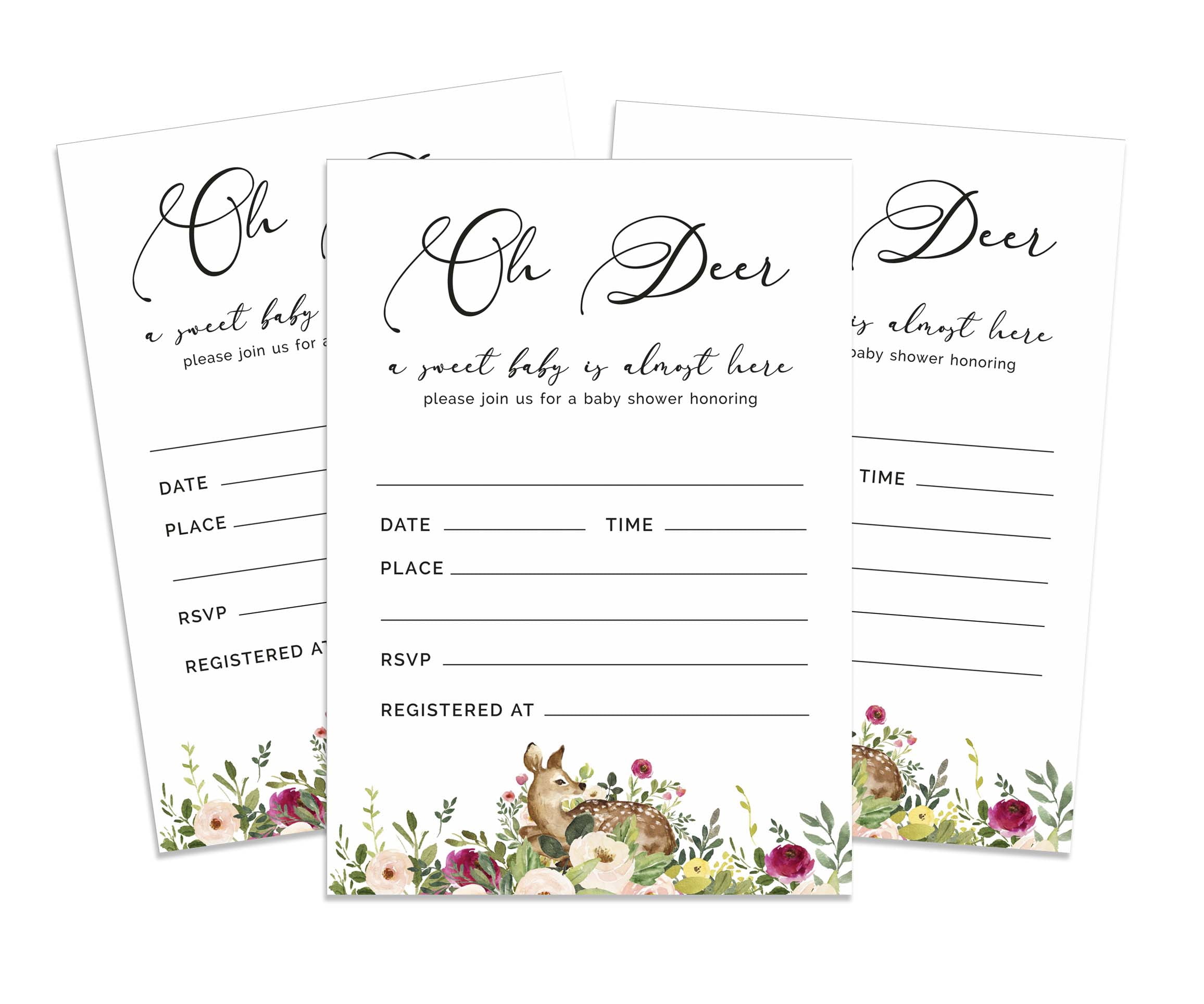 Inkdotpot 30Deer Jungle Animals Baby Shower Invitation Cards Oh Deer Fill In Blank Invites
