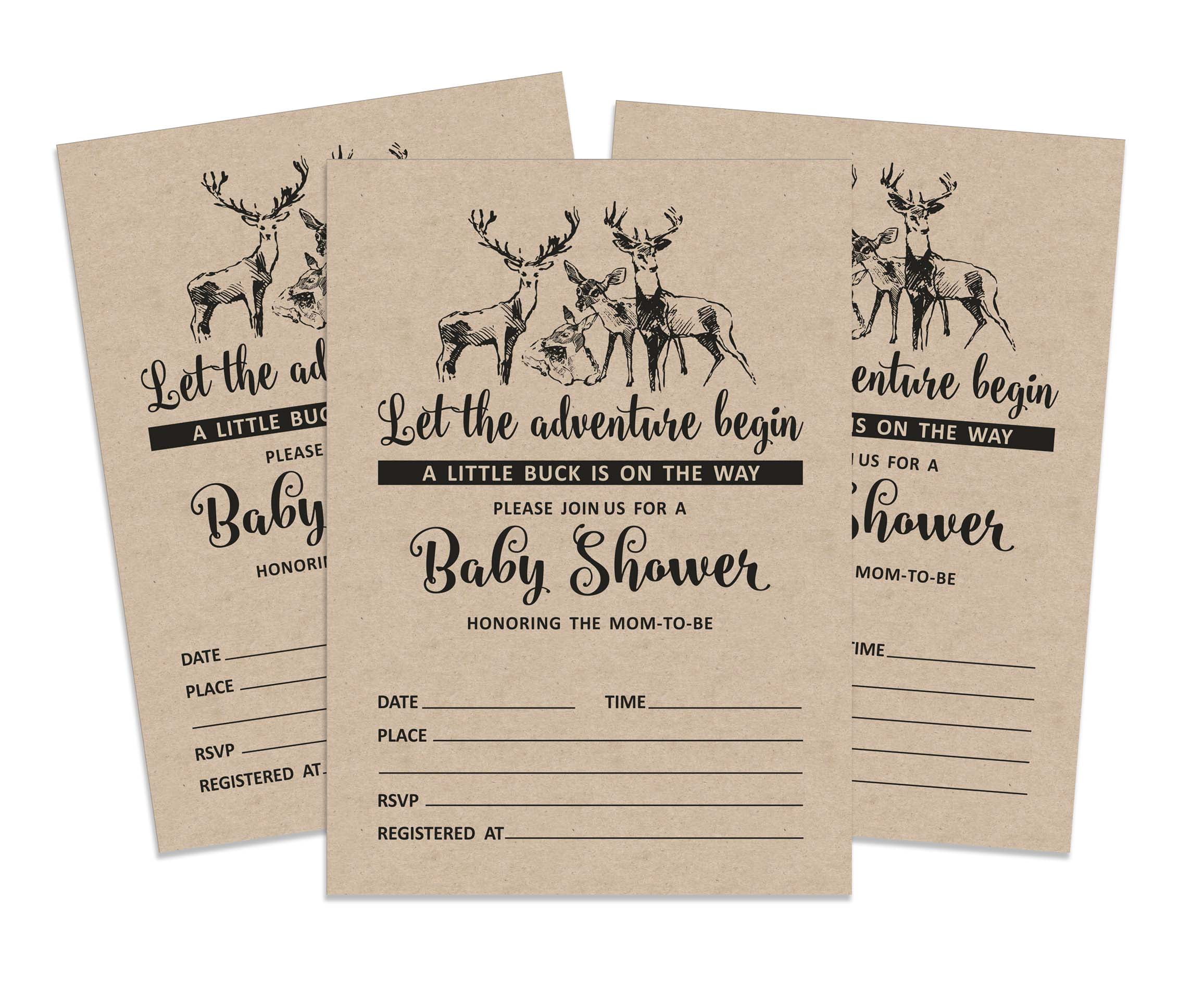 Inkdotpot 30Deer Jungle Animals Baby Shower Rustic Invitation Cards Fill In Blank Invites