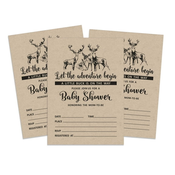 Inkdotpot 30Deer Jungle Animals Baby Shower Rustic Invitation Cards Fill In Blank Invites
