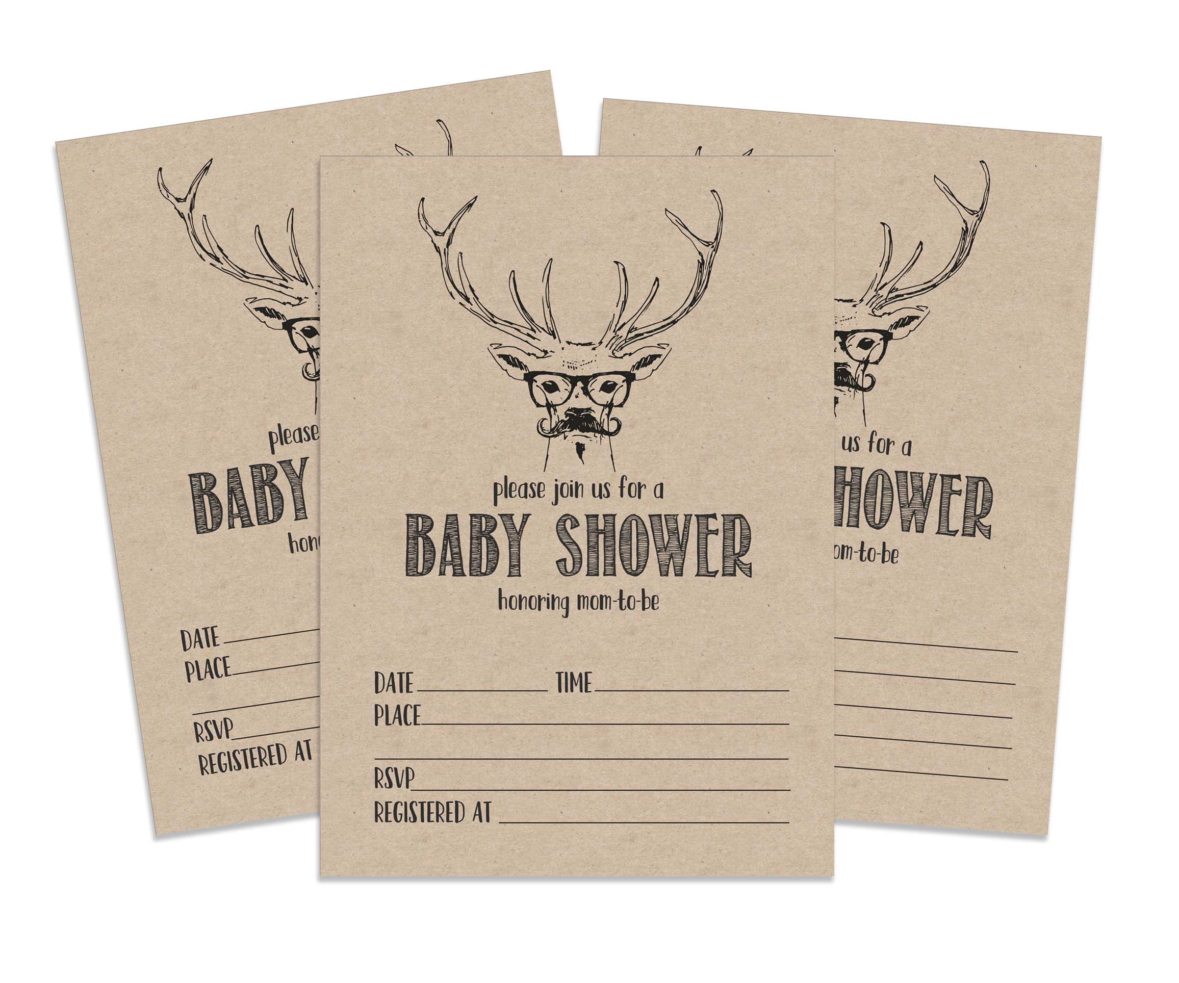 Inkdotpot 30Deer Jungle Animals Baby Shower Rustic Invitation Cards Gender Neutral Fill In Blank Invites