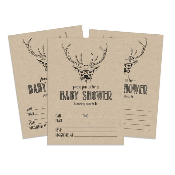 Inkdotpot 30Deer Jungle Animals Baby Shower Rustic Invitation Cards Gender Neutral Fill In Blank Invites