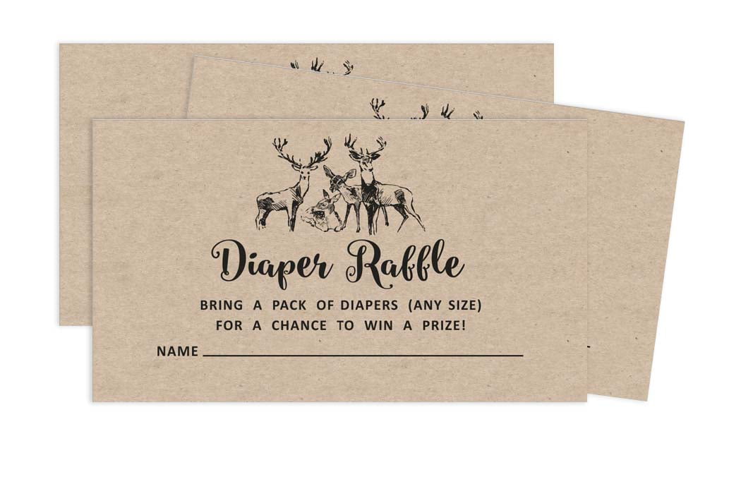 Inkdotpot 30Deer Jungle Animals Baby ShowerRustic Diaper Raffle Ticket Lottery Insert Cards Supplies Games For Baby Shower Party Bring A Pack Of Diapers To Win Favors Gifts And Prizes