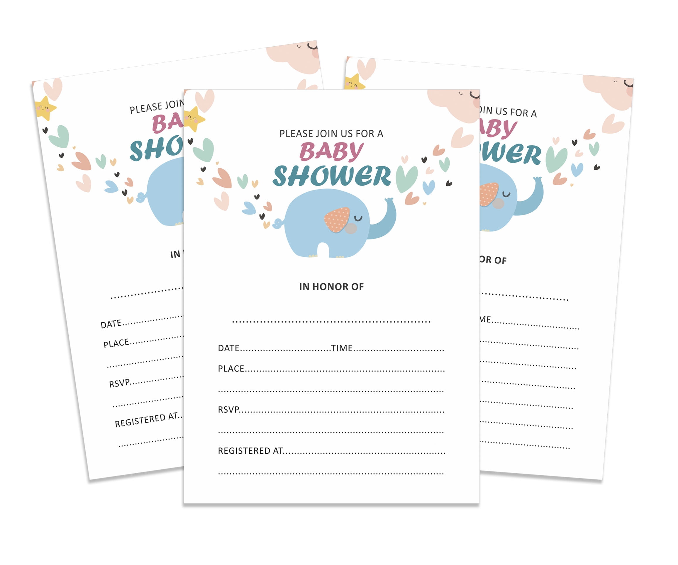 Inkdotpot 30Elephant Jungle Animals Baby Shower Invitation Cards Gender Neutral Fill In Blank Invites