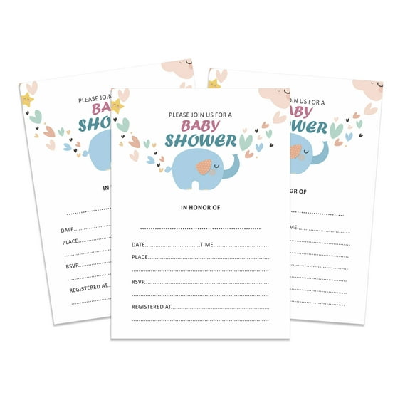 Inkdotpot 30Elephant Jungle Animals Baby Shower Invitation Cards Gender Neutral Fill In Blank Invites