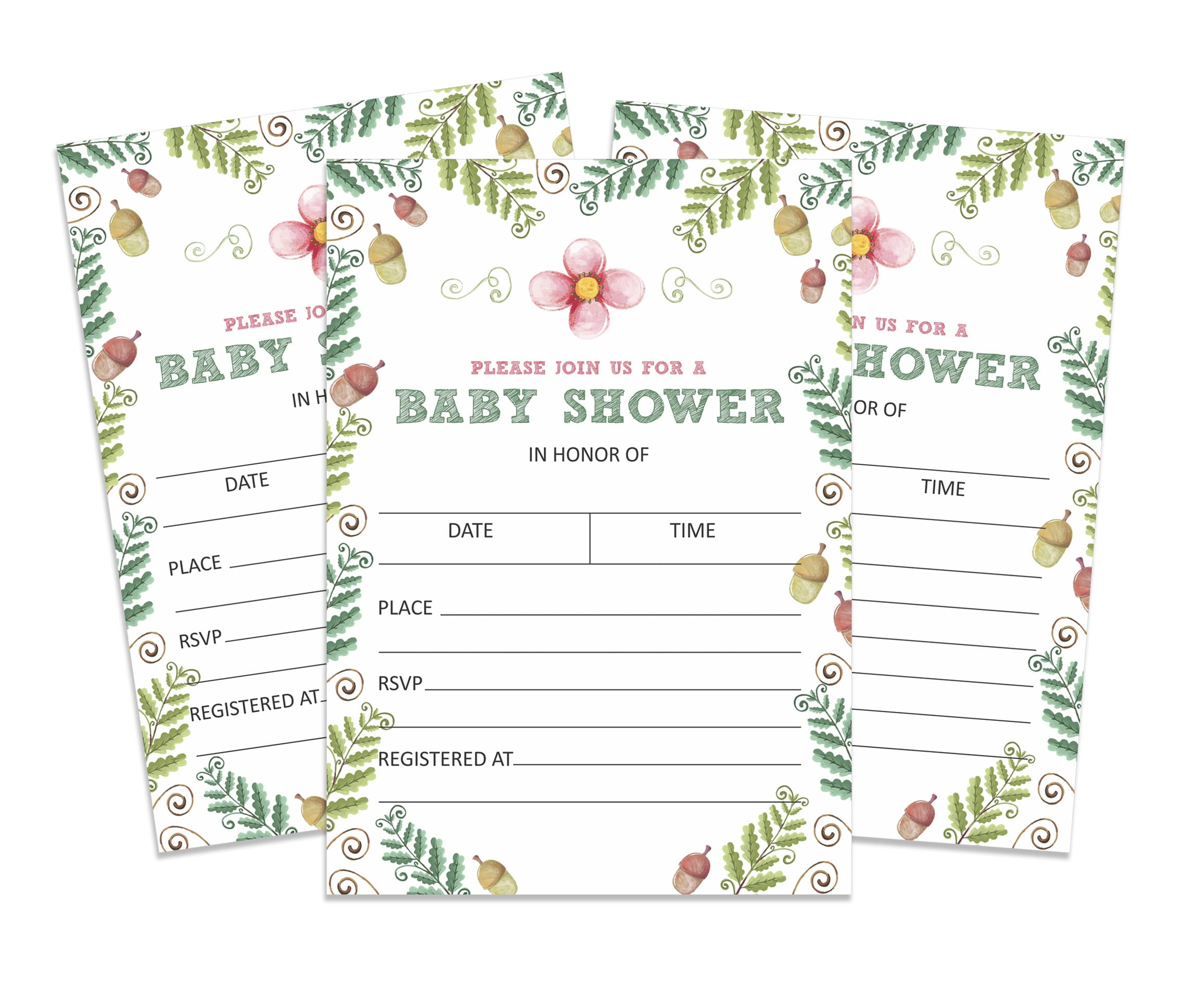 Inkdotpot 30Floral Baby Shower Invitation Cards Gender Neutral Fill In Blank Invites