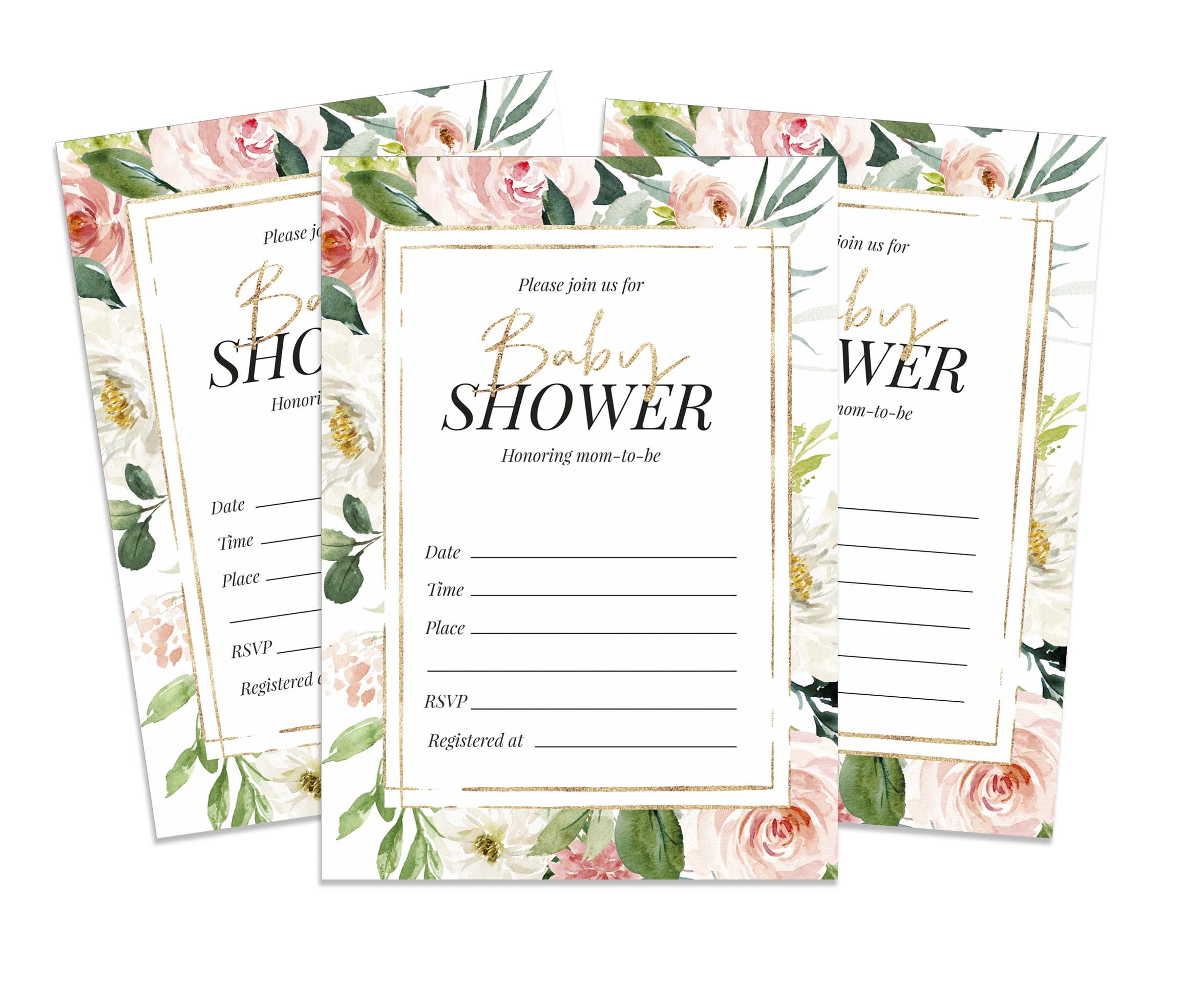 Inkdotpot 30Floral Baby Shower Invitation Cards Gender Neutral Fill In Blank Invites