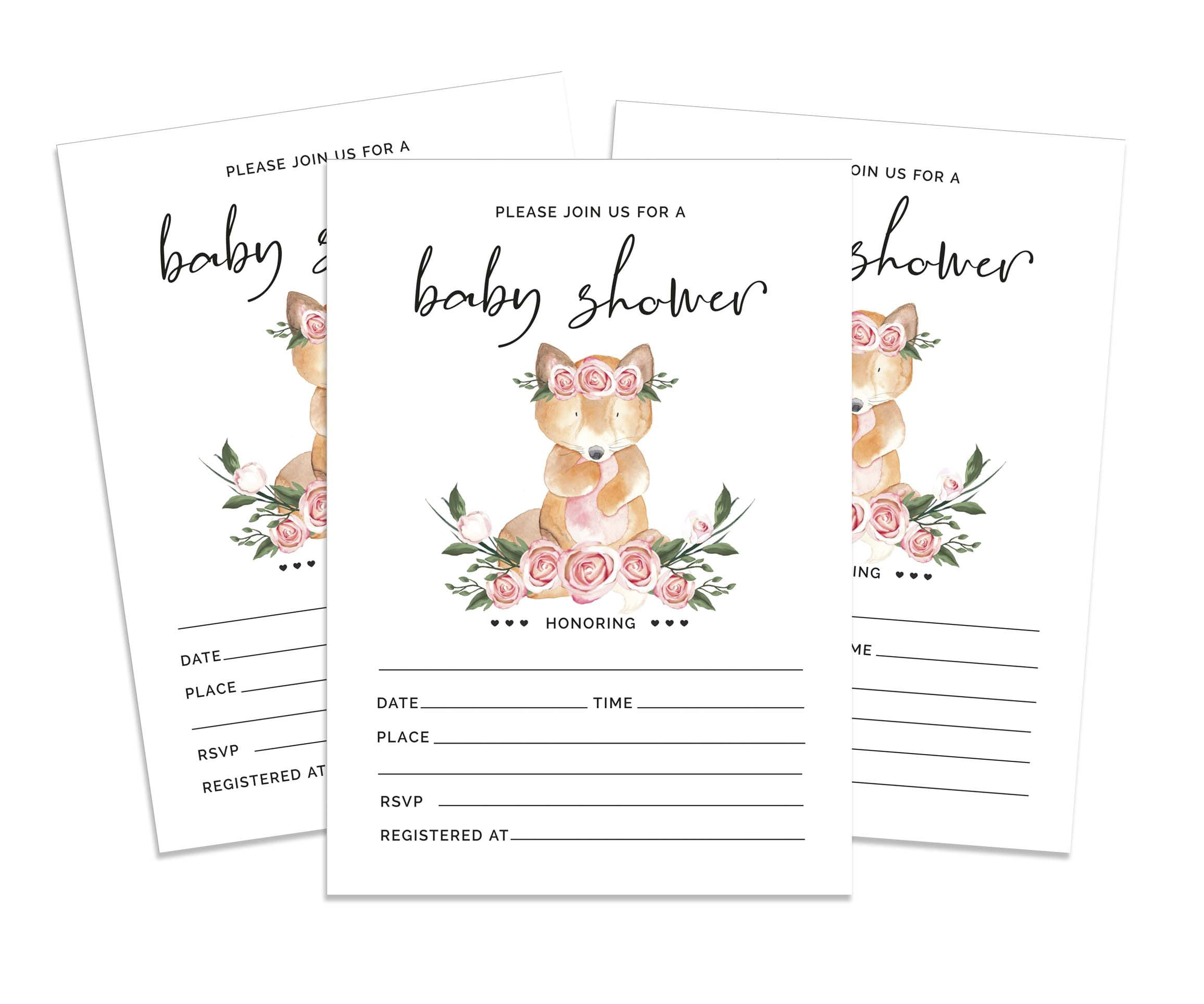 Inkdotpot 30Fox Jungle Animals Baby Shower Invitation Cards Gender Neutral Fill In Blank Invites
