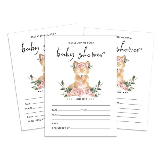 Inkdotpot 30Fox Jungle Animals Baby Shower Invitation Cards Gender Neutral Fill In Blank Invites