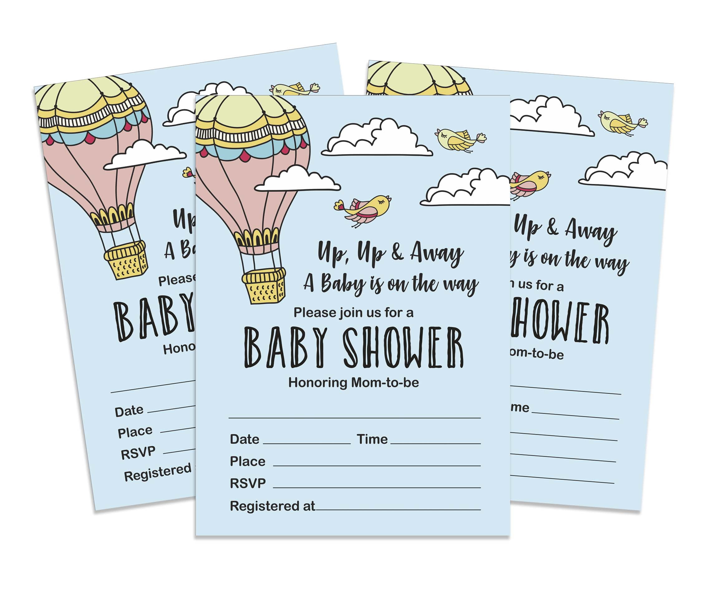 Inkdotpot 30Gender Neutral Baby Shower Invitation Cards Up Up & Away Baby On The WayFill In Blank Invites