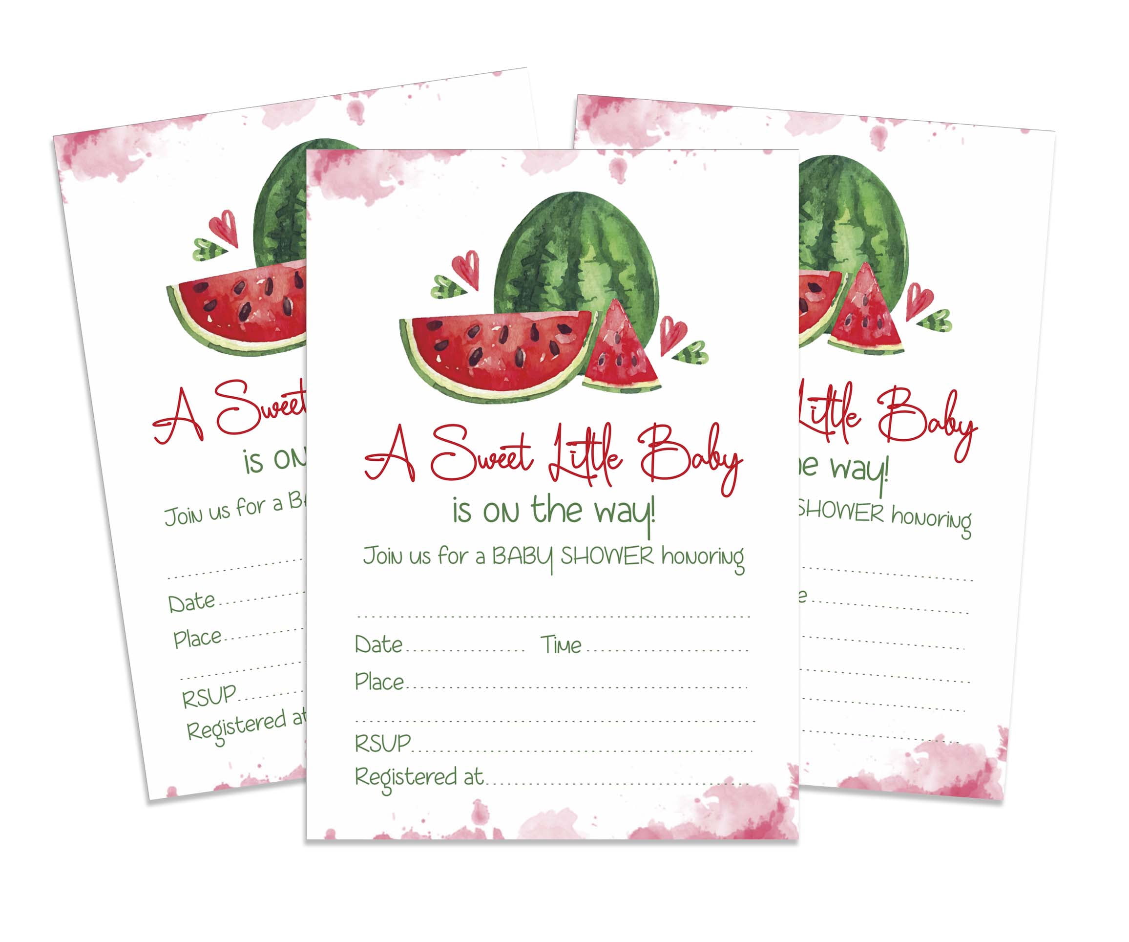 Inkdotpot 30Gender Neutral Baby Shower Invitation Cards Watermelon Fill In Blank Invites