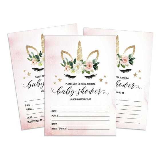 Inkdotpot 30Gender Reveal Baby Shower Invitation Cards Unicorn Fill In Blank Invites Its a Girl