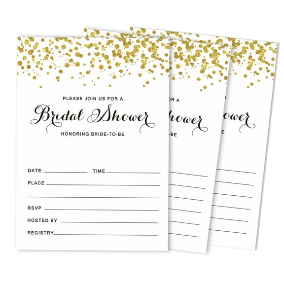 Inkdotpot 30Gold ConfettiFill-In Style Bridal Shower Invitations Wedding Blank Invites