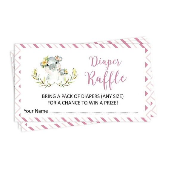 Inkdotpot 30Hippo Girl Gender Neutral Baby ShowerDiaper Raffle Ticket Lottery Insert Cards Supplies Games For Baby Shower Party Bring A Pack Of Diapers To Win Favors Gifts And Prizes