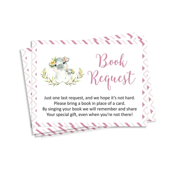 Inkdotpot 30Hippo Girl Jungle Animals Baby Shower Book Request Cards Bring A Book Instead Of A Card Baby Shower Invitations Inserts Games
