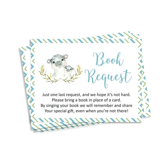 Inkdotpot 30Hippo Jungle Animals Baby Shower Book Request Cards Bring A Book Instead Of A Card Baby Shower Invitations Inserts Games