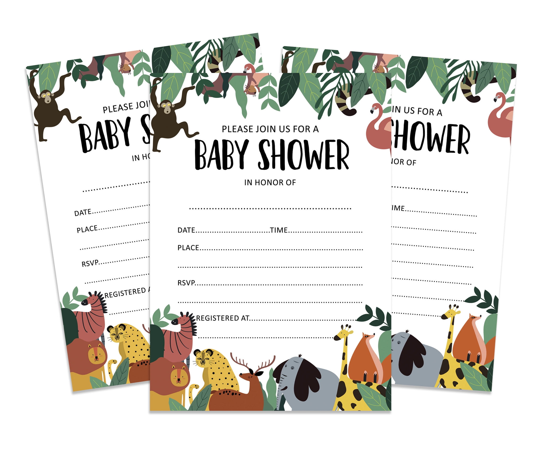 Inkdotpot 30Jungle Animals Baby Shower Invitation Cards Gender Neutral Fill In Blank Invites