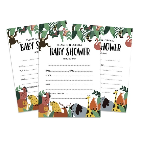 Inkdotpot 30Jungle Animals Baby Shower Invitation Cards Gender Neutral Fill In Blank Invites