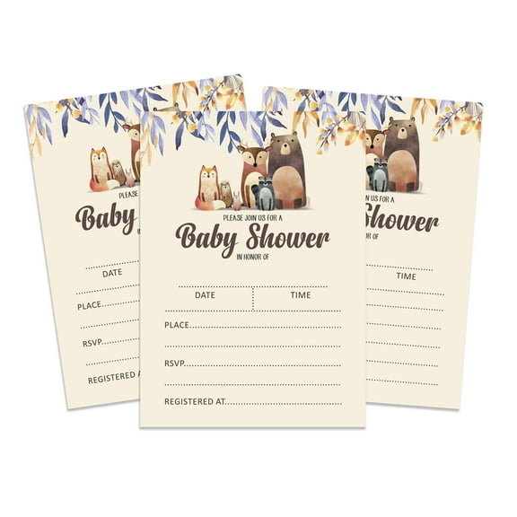 Inkdotpot 30Jungle Animals Baby Shower Invitation Cards Gender Neutral Fill In Blank Invites