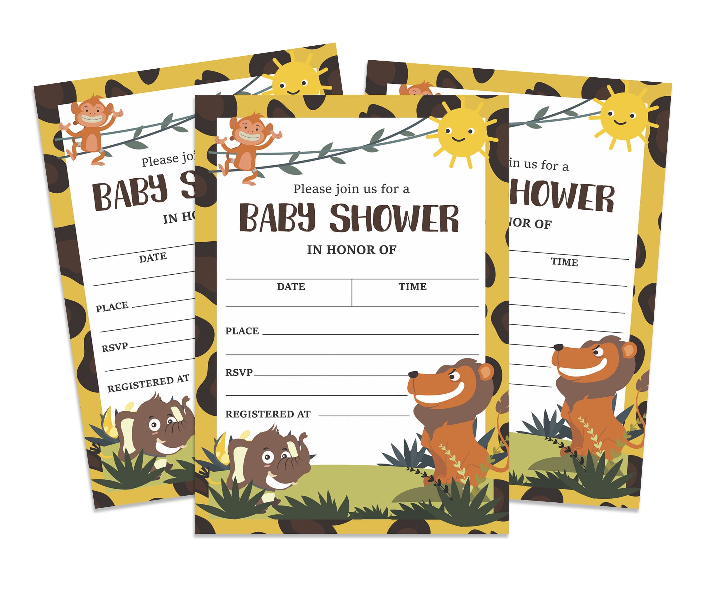 Inkdotpot 30Jungle Animals Baby Shower Invitation Cards Gender Neutral Fill In Blank Invites