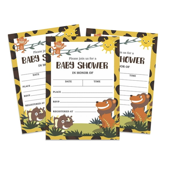 Inkdotpot 30Jungle Animals Baby Shower Invitation Cards Gender Neutral Fill In Blank Invites