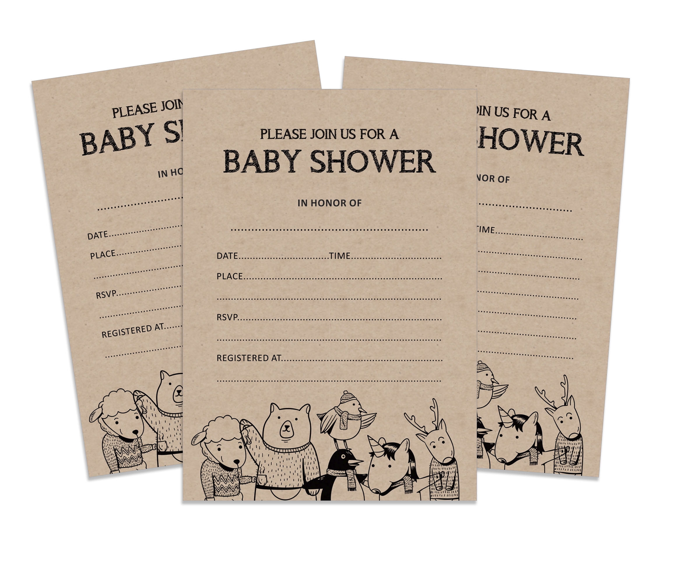 Inkdotpot 30Jungle Animals Baby Shower Rustic Invitation Cards Gender Neutral Fill In Blank Invites