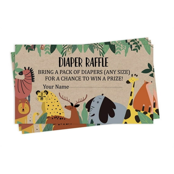 Inkdotpot 30Jungle Animals Baby ShowerRustic Diaper Raffle Ticket Lottery Insert Cards Supplies Games For Baby Shower Party Bring A Pack Of Diapers To Win Favors Gifts And Prizes