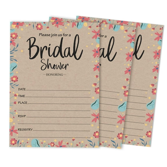 Inkdotpot 30Rustic Kraft FloralFill-In Style Bridal Shower Invitations Wedding Blank Invites