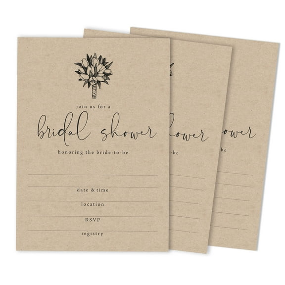 Inkdotpot 30Rustic Kraft PaperFill-In Style Bridal Shower Invitations Wedding Blank Invites
