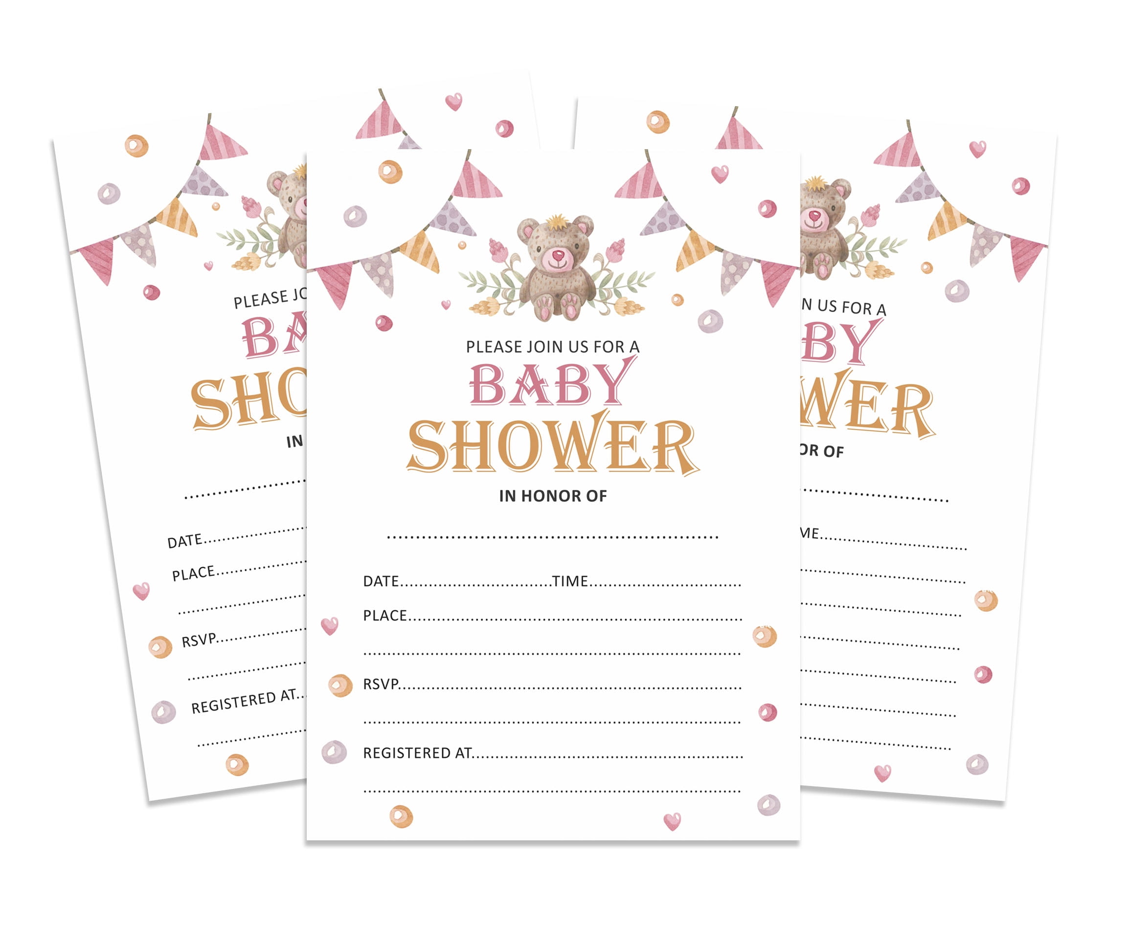 Inkdotpot 30Teddy Bear Baby Shower Invitation Cards Gender Neutral Fill In Blank Invites