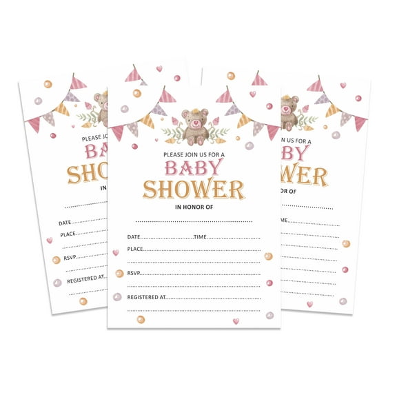 Inkdotpot 30Teddy Bear Baby Shower Invitation Cards Gender Neutral Fill In Blank Invites